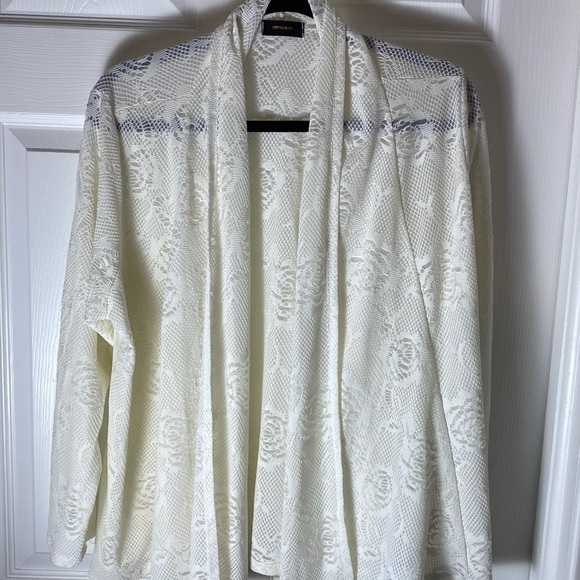 Espresso Cream Open Front Lace Detailed Cardigan Large Cover Up. - Picture 1 of 7